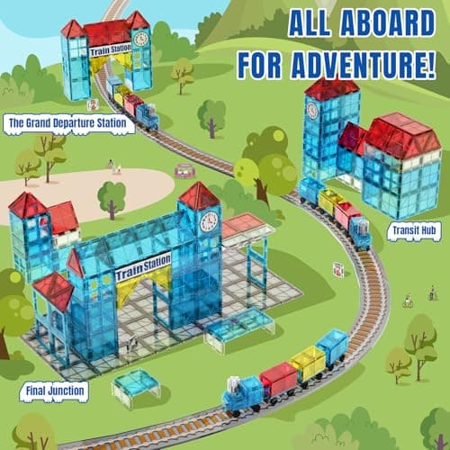 SKTMYY Magnetic Tiles Train Toys, Train Station for Kids Age 4-8 view 5