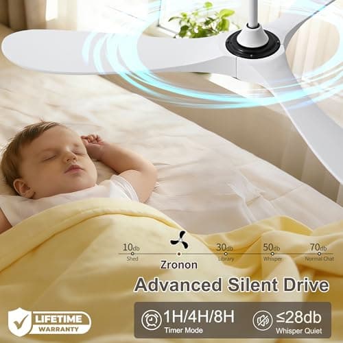 Zronon 72 Inch White Ceiling Fan No Light, Wood Outdoor Ceiling Fans without Lights for Patios Gazebo Porch Living Room, Modern Exterior Extra Large High CFM Ceiling Fan No Light with Downrod view 6