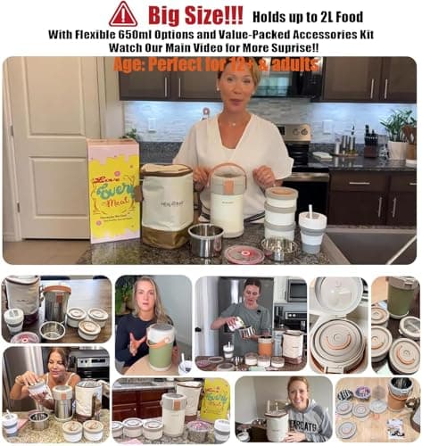 67 oz Adults Thermo for Hot Food 2L 9.06 in 3 Layer Stainless Steel Vacuum Soup Food Thermo Hot Food Jar Bento Box for Men, Women, Suitable insulated Lunch Box for 12+ Camping, Office & Travel Use view 3