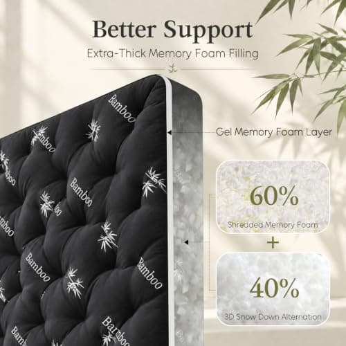 DOWNCOOL 5 Inch King Mattress Topper, Breathable Bamboo Viscose Air Layer | Memory Foam Mattress Topper for Back Pain Relief, 2000 GSM Fill, Deep Pocket Fits 8–18 Inch, Black view 2
