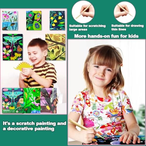 BAOXUE Scratch Art for Kids, Black Rainbow Scratch Off Art Paper Set,Bug Crafts Kits Supplies,Toddlers Activity Party Games, Art Gifts for Girls Boys,Stocking Stuffers for Kids view 6