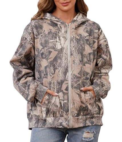 ACCPUR Women Camo Hoodie Oversized Fleece Full Zip Up Sweatshirt Casual Long Sleeve Jackets Trendy Fall Clothes With Pockets — image 1
