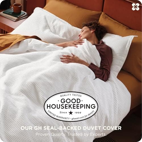 Bedsure Cotton Duvet Cover Set - 100% Cotton Waffle Weave Coconut White Duvet Cover Oversized King Size, PureWoven Breathable Bedding Set for All Season, 3 Pieces, 120"x98" view 2