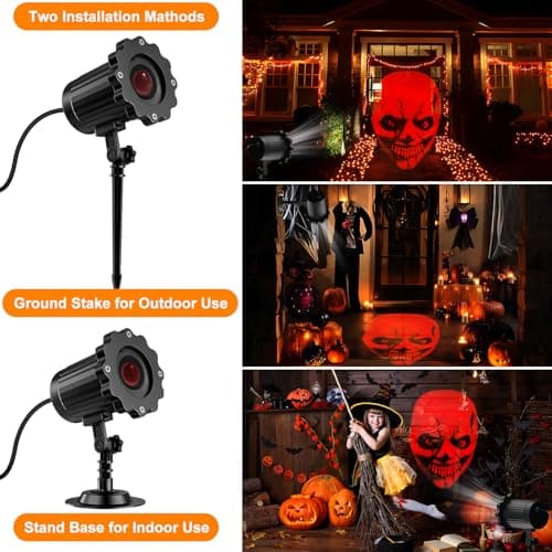 Halloween Decorations Outdoor, 3D Dynamic Red Skull Halloween Projector Lights, Waterproof Holiday Light for Window, Ground, Roof, Wall,Cemetery, Holiday Decor view 5