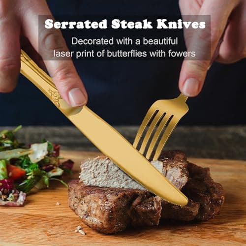 Runfly Gorgeous Retro Royal Gold Stainless Steel 20 Pieces Flatware Set, Golden Silverware Set, Anti-rust Stainless Steel Gold Cutlery Set Utensils Including Fork Spoon and Knife view 4