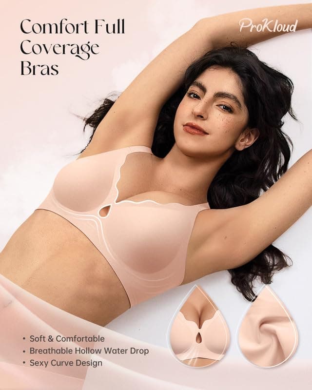 ProKloud Wireless Bras for Women Wave Push Up No Underwire Bralettes Seamless Full Coverage Support Lift Everyday Bra view 2