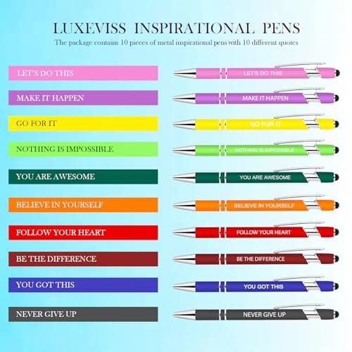 Luxeviss 10 Pcs Inspirational Pens Bulk - Motivational Ink Ballpoint Pen with Quotes Stylus Tip Nurse Gifts for School Coworkers Office Supplies Black Ink view 7