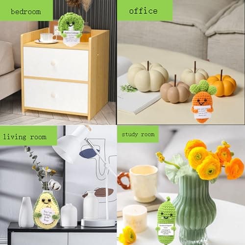 Fumonebuty 5PCS Handmade Emotional Support Crochet Gift ，Encouragement Support Vegetables and Fruits Knitted Dolls with Positive Card Cute Positive Crochet Animals Cheer Up Gift for Friends view 7