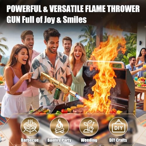Flame Thrower Gun Propane Torch Long Reach Fire Starter for BBQ & Campfire | Iconic Golden Torch, Powerful Trigger Ignition 3272°F Adjustable Flame Gun Torch for Grill, Charcoal &Snow(Tank Not Included) view 3