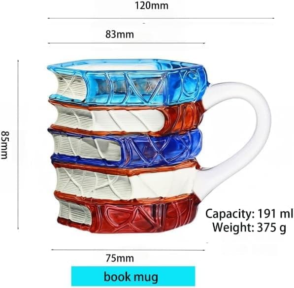 TOPORNEE Handmade Painted Book Coffee Mug, 7 oz Glass Cup, Stacked Books Design with Colored Handle, Gift for Readers and Book Lovers (Colorful, Small) view 3