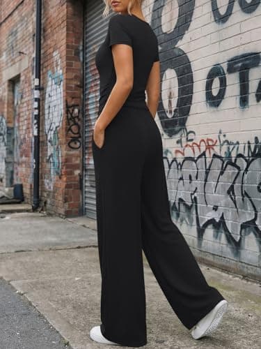 Trendy Queen Womens 2 Piece Sets Lounge Matching Set Cruise Casual Vacation Outfits Summer Wide Leg Pants Workout Clothes view 4