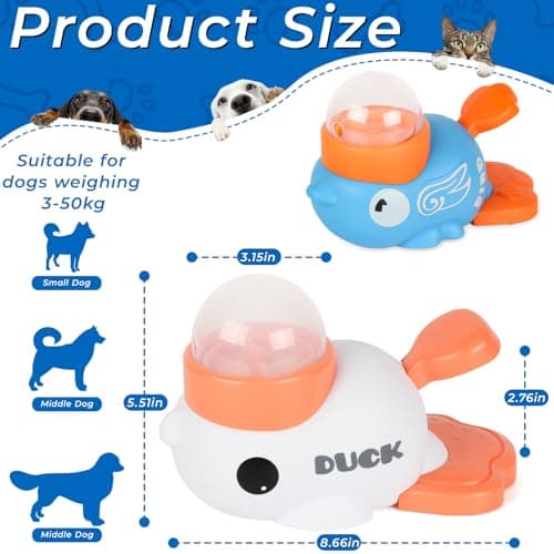 ANXUYIXIN 2-in-1 Duck Shaped Interactive Dog Toy Food Puzzle Slow Feeder (White/Blue Duck Shaped with Button), cat Snack Dispenser, Reduces Bloating in Small Animals, Dog Puzzle Feeder view 2