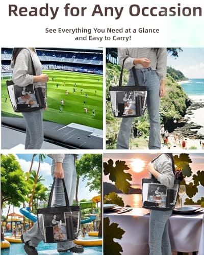 Large Clear Tote Bag Stadium Approved Plastic Yarn Holder for Crocheting Supplies Knitting Crochet Project Bag Craft Storage Transparent See Through Purse for Stadium Events 12 x6 x12, Black view 6