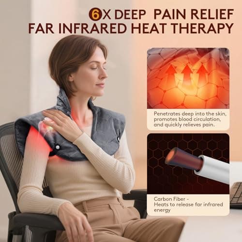 Far Infrared Heating Pad for Neck and Shoulders and Back - 6X Deeper Pain Relief, Graphene 30s Fast Heat, 8 Heat Setting, 16 Timer, Automatic Memory, Weighted Heating Pads Gift for Women&Men (Grey) view 2