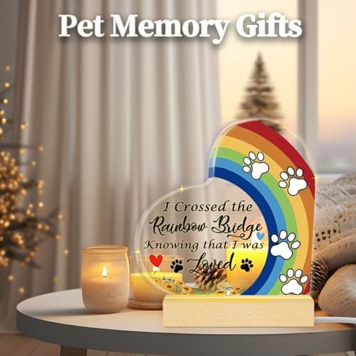 Rainbow Bridge Dog Memorial Gifts for Loss of Dog Cat Christmas Gift,5.9“ Acrylic with LED Light/Picture Frame Keychain with Paw Prints/Sympathy Card Pet Sympathy Bereavement Gifts for Pet Lovers(Paw) view 6