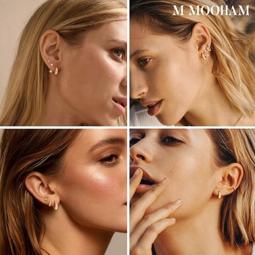 M MOOHAM 14K Gold Plated Earring Stacks, Hypoallergenic Earring Set view 5