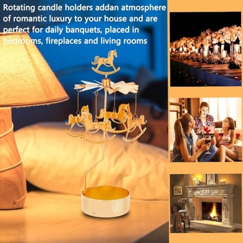 COMZPLIFE Carousel Spinning Tea Light Candle Holder, Gold Metal Rotary Candle Holder for Birthday, Wedding, Anniversary, Party, Table Decoration, Home Decor view 5