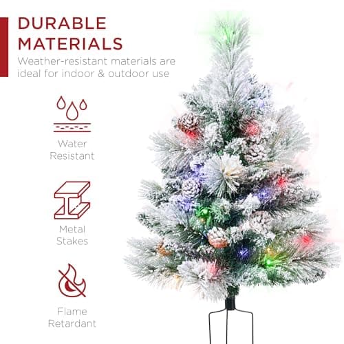 Best Choice Products Set of 2 24.5in Outdoor Flocked Scotch Pine Pathway Christmas Trees, Battery Operated Pre-Lit Holiday Décor w/LED Lights view 4