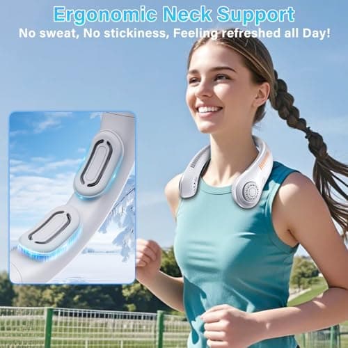 Portable Neck Fan Rechargeable, 5 Speeds, Lightweight, Long Lasting, Battery Operated All-Around Cooling Quiet Personal Fans for Travel Camping Cooling Essentials, Birthday Gifts for Women Men Mom Dad view 2