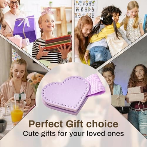 2Pcs Magnetic Leather Bookmarks with Gift Box Heart-Shaped Magnetic Pen Holder Book Marks Clip Gift for Book Lover Readers Cute Bookmark for Women, Purple view 6