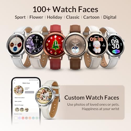 Smart Watch for Women, FANY See the Vibe 1.1'' AMOLED Ultra-clear Display with Aluminum Case & Leather Band, Fitness Tracker with Sleep/Heart Rate/SpO2/ Breathing/Step Monitor, 110+ Exercise Modes view 5