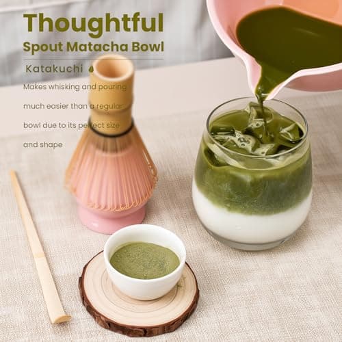 Matcha Whisk Set, Ceramic Bowl Matcha Kit & Handcrafted Bamboo Chasen, Complete 5 Pcs Matcha Set Whisk and Bowl, Stainless Steel Sifter, Bamboo Scoop & Holder for Matcha Lovers view 4