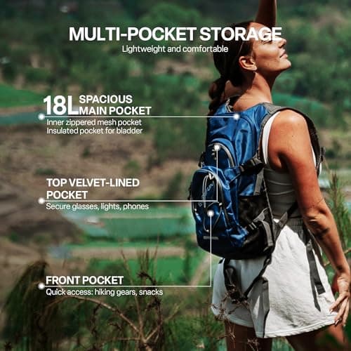 Everfun Hydration Backpack 18L with Water Bladder 2L/3L Hiking Water Backpack Women Men Hydration Pack Insulated Lightweight Day Hydropack with Storage for Hiking, Biking, Running, Festival view 2