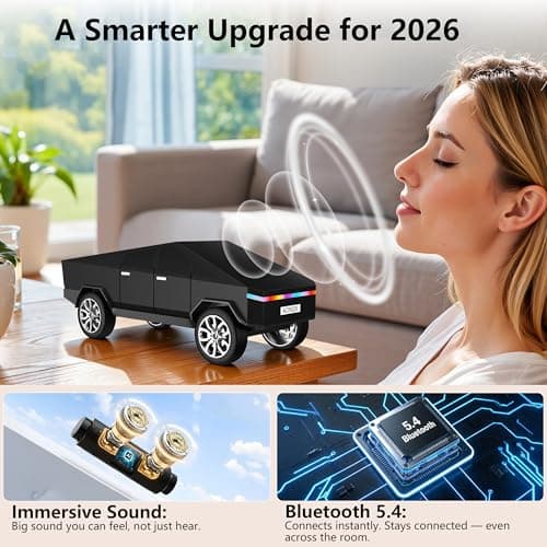 AONOX Cybertruck Bluetooth Speaker for Car, Mini Wireless Speaker with LED Lights, FM Radio, USB/TF Card, TWS Stereo, Desk Gaming Outdoor Use, Gift for Car Lovers view 2