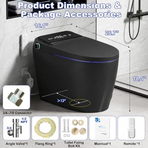 Smart Toilet with Bidet Built In, One Piece Toilets Heated Seat Warm Water | 12Rough Tankless Modern Toilets, Instant Warm Water & Air Dryer smart bidet toilets, Night Light, No Power Flush Water Saving view 2