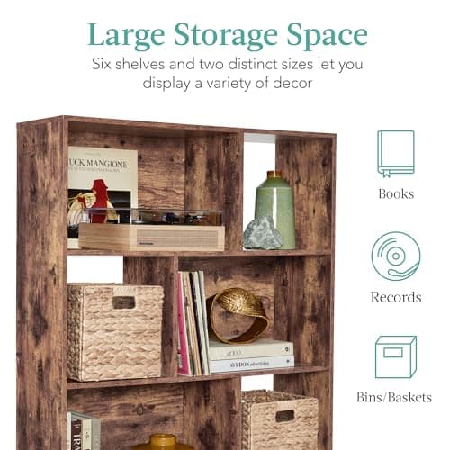 Best Choice Products 3-Tier Mid-Century Modern Wooden Bookcase, 6-Cube Organizer for Nursery, Kids Room, Living Room, w/Removable Back Panels, Pine Legs - Brown view 4