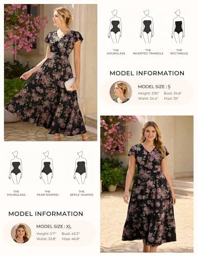 GRACE KARIN 2026 Women Summer Dress,Maxi Short Sleeve Floral Dresses,Semi Formal Flowy Wedding Guest Dress with Pocket view 5
