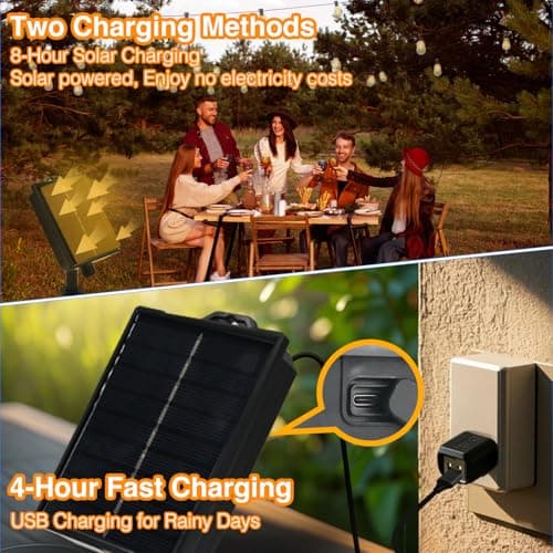 DAYBETTER 150FT Solar String Lights Outdoor Waterproof with Remote & USB Port Dimmable & Timmer,Solar Patio Lights 47+1 LED Shatterproof Bulbs 8 Light Modes,String Lights for Outside Camping Backyard view 5