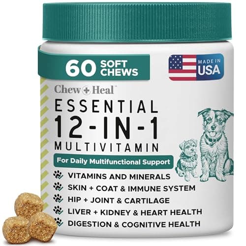 Dog Multivitamin Chewable - Chew + Heal 12-in-1, 60 Ct, All Breeds Dog Vitamins & Supplements for Hip & Joint, Skin, Coat, Immune Support with Glucosamine, Omega 3,6,9, Probiotics, Chicken Flavor — image 1