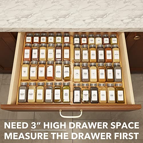 SpaceAid Bamboo Spice Drawer Organizer, (Need 3" Deep Drawer) Expandable 4 Tier Spices Rack for Cabinet, Kitchen Seasoning Storage Insert (Jars Not Included, From 12" to 23" Wide) view 4