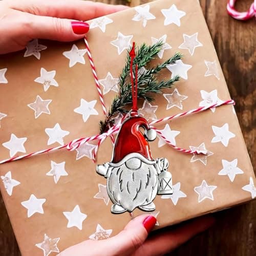 Gnome Christmas Ornaments, Small Gnomes Ornaments for Xmas Tree, Handmade Metal Silver Holiday Ornament, Unique Cute Gnomes Christmas Decorations, Gnome Gifts view 7