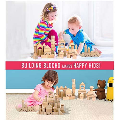 Migargle Wooden Building Blocks Set for Kids - Stacker Stacking Game Construction Toys Set Preschool Colorful Learning Educational Toys - Geometry Wooden Blocks for 3+ Year Old Boys & Girls view 5