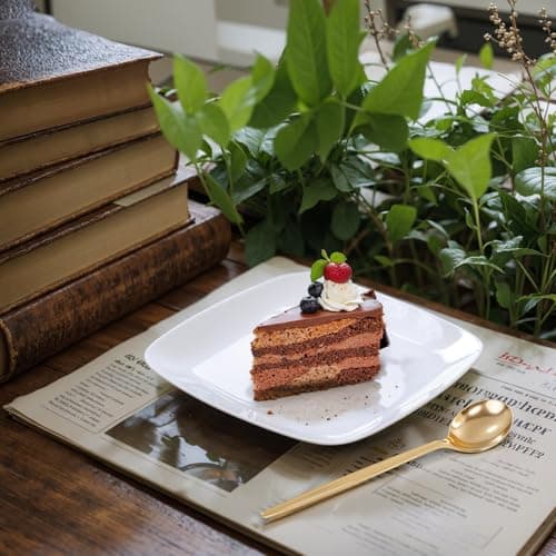 PULOTE 100PCS White Plastic Plates - White Square Disposable Include 50 Dinner 10 inch & 50 Dessert 7.25inch Plates, Ideal for Party & Wedding view 4