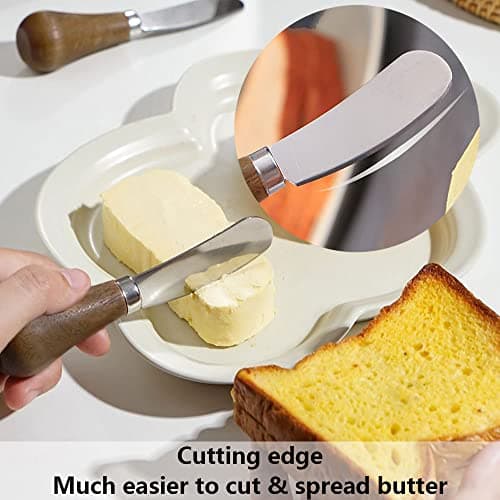 2 Pack Butter Spreader Knife Standing, Stainless Steel Cheese Spreader Knives with Wood Handle, Butter Knives with Sharp Edge for Easily Cutting & Spreading Butter & Cheese Sandwich Cream Cake view 5