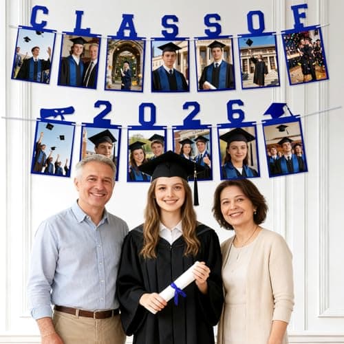 Graduation Photo Banner Class of 2026 Banner for Grad Decorations 2026 Pre-Strung K-12th Graduations Picture Banner for Middle High School College Graduation Party Supplies Blue 10 Feet view 5