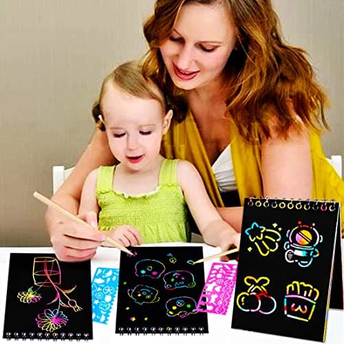 JUNQIU Scratch Paper Art for Kids, 2 Pack Bulk Rainbow Scratch Paper Crafts Toys for 3 4 5 6 7 8 9 10 Years Old Girls Kids Birthday Gifts view 5