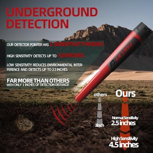 PANCKY Metal Detector Pinpointer for Adults Kid, IP68 Fully Waterproof Underwater Metal Detector Adjustable Sensitivity Handheld Pin Pointer Wand Treasure Hunting 360°Detection High Accuracy LED Light view 3