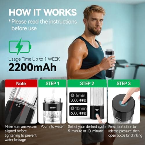 OEOP Upgrade Hydrogen Water Bottle - 6400PPB Hydrogen Water Generator, SPE/PEM Certified, 7oz Portable Hydro Water Machine, Perfect for Gym/Travel/Office & Gifts for Friends/Family view 6