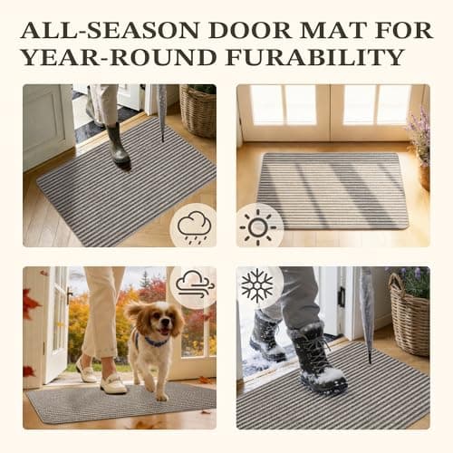 MatEssenz 2 Pack Inside Door Mats 2x3 ft, Low Profile Washable Entryway Rug Set, Scandinavian Striped Woven Faux Linen, Non-Slip Mudroom & Kitchen Mat, Apartment Essentials, Grey view 7
