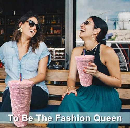 26oz Bling Rhinestone Studded Tumbler with Lid and Straws, Bling Cups Stainless Steel Water Bottle Diamond Glitter Tumbler for Women - Birthday Gifts for Women, Mom,Get Well Soon Gifts (Pink) view 6
