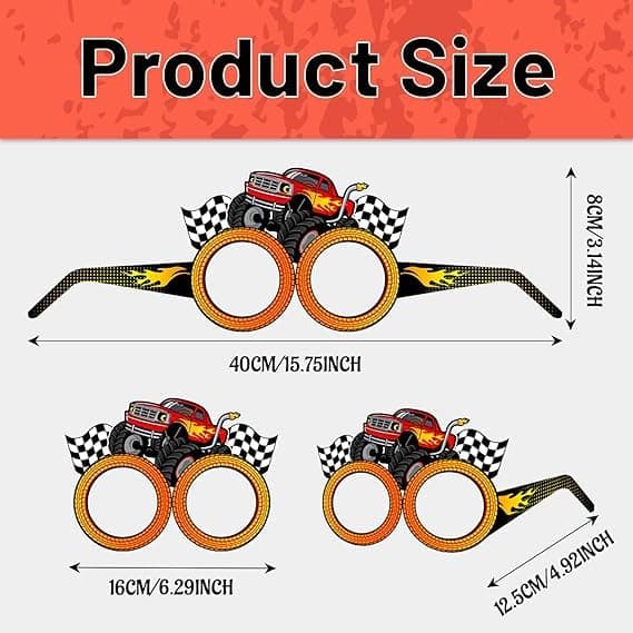 Yafacuha Monster Truck Party Decorations Paper Glasses Monster Truck Photo Booth Props Car Theme Eyeglasses for Baby Shower Birthday Party Supplies Favors view 2