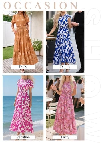 KIRUNDO Floral Maxi Dresses for Women 2026 Spring Summer Wedding Guest Short Sleeve Smocked Waist Flowy Beach Vacation Dress view 6
