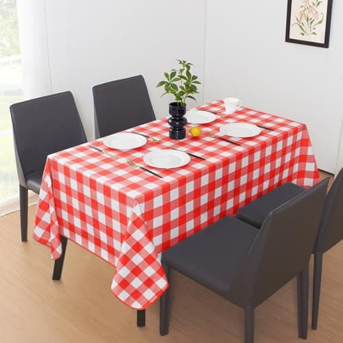 MOSAYT Rectangle Vinyl Tablecloth, 100% Waterproof Buffalo Gingham Plastic Table Cloth, Heavy Duty Wipeable Table Covers for Picnic, Outdoor, Camping - 54 x 78, Red view 2