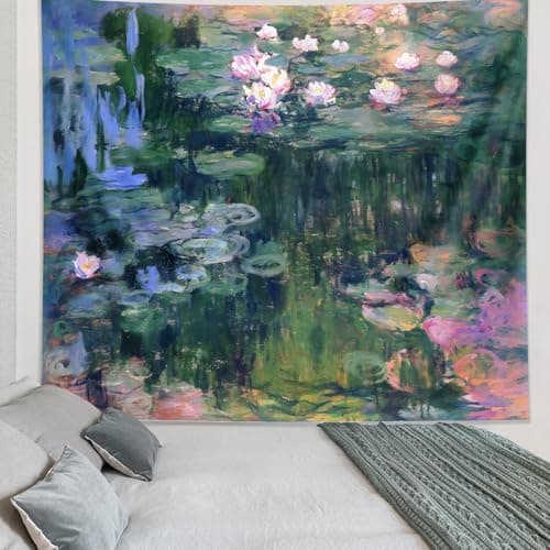 ARTCREATOR Monet Waterlily Wall Tapestry Green Floral Plant for Bedroom, Monet Wall Art Posters for Room Aesthetic, Small Nature Vintage Tapestry for Living Room Dorm (29" x 37")-04 view 2