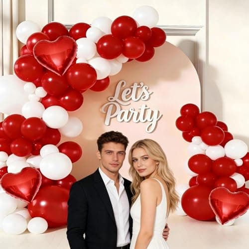 Red White Balloon Garland Arch Kit, 156Pcs White Red Latex Balloons with Heart Foil Balloons for Valentine’s Day Wedding Engagement Christmas Birthday Party Decoration view 3