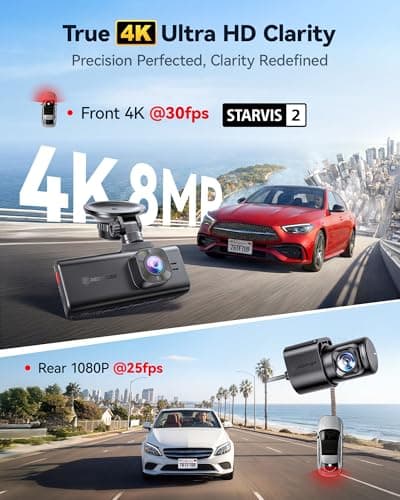 REDTIGER F7NA 4K Dual Dash Cam, STARVIS 2 IMX678, 8MP, 5GHz WiFi (20MB/s Fast Download), 4K Front 1080P Rear, GPS, Voice Control, WDR, HDR Night Vision, 24H Parking Mode, Support 512GB Max(No SD Card) view 2